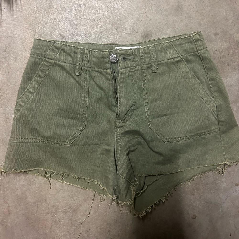 PAIGE camp green jean shorts